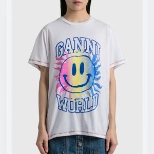 GANNI SMILEY T-SHIRT Rainbow Sun Sz S NWT